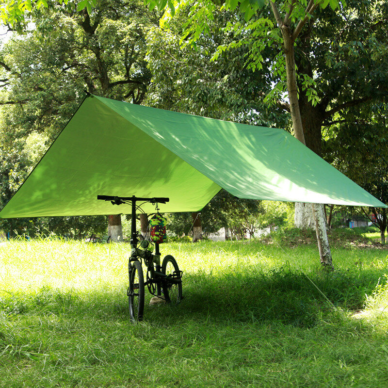 Lapisan Perak Tahan Air Tempat Tidur Gantung Tenda Kanopi Terpal Pantai Berkemah Portabel Pergola Kerai Luar Ruangan