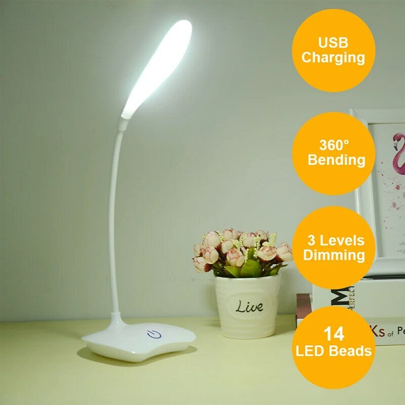 Led desk lamp 20w usb lâmpada de mesa interruptor de toque lâmpada de mesa proteção visão das crianças simples