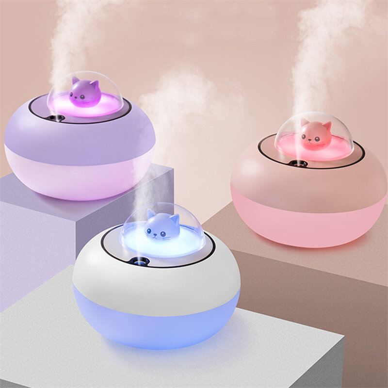 Umidificador de ar romântico para gato, umidificador ultrassônico 300ml, névoa fria, difusor de aroma, lâmpada led colorida, usb