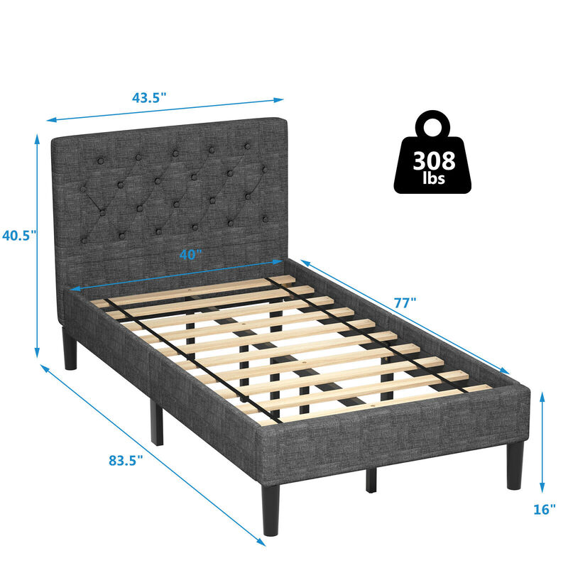 Bastidor de cama tapizado doble, soporte de listón de madera con diamantes cosidos, HU10018