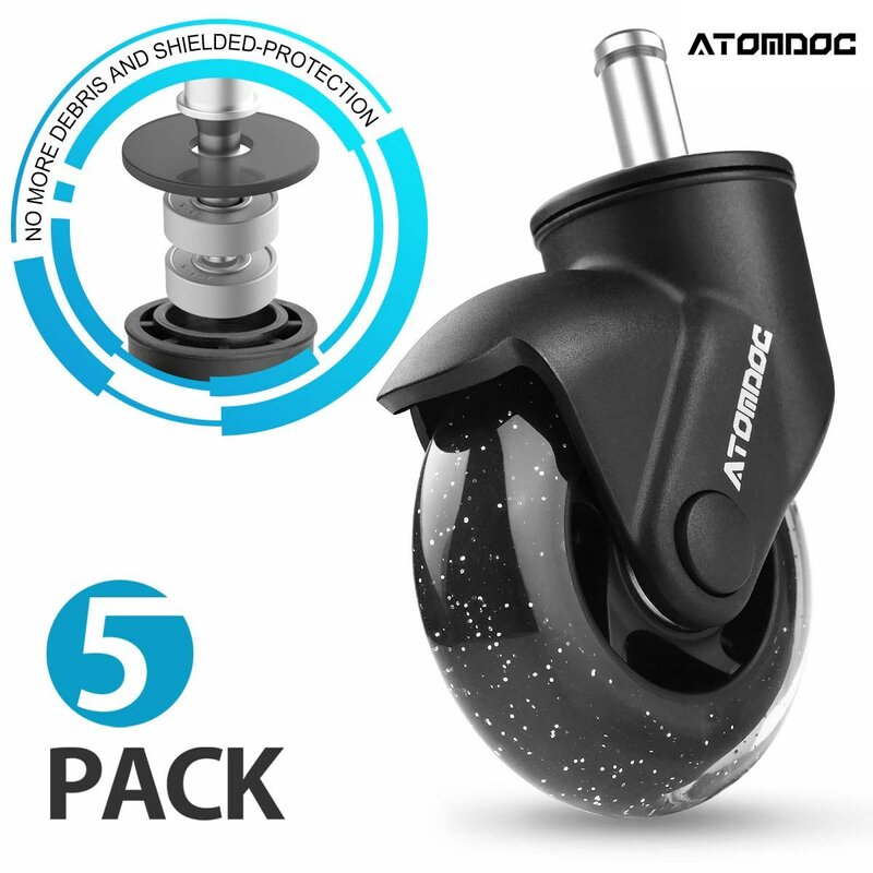 ATOMDOC 5pcs 3" Universal Mute Office Chair Caster Wheels Replacement Casters Rubber Soft Safe Roller Furniture Wheel Hardware