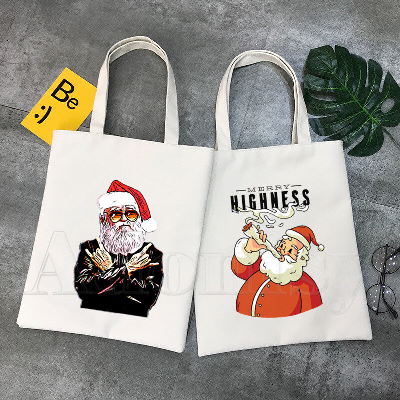 Kerst Natale-Bolso de compras para Navidad, bolsa de hombro, de lona, de gran capacidad, para la universidad