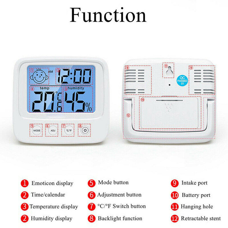 Digital LCD Indoor Convenient Temperature Sensor Humidity Meter Thermometer Hygrometer Gauge Wall Hanging Thermometer 82x78x21mm