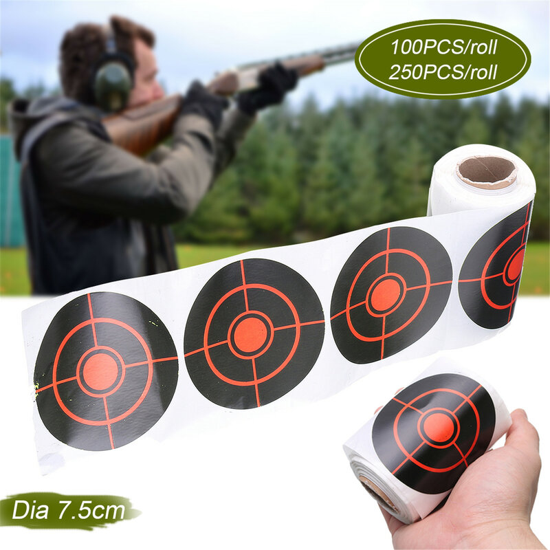 Adesivos anti estilhaço adesivos para tiro, 100/250 peças, rolo de adesivos reativos para caça, treinamento de tiro