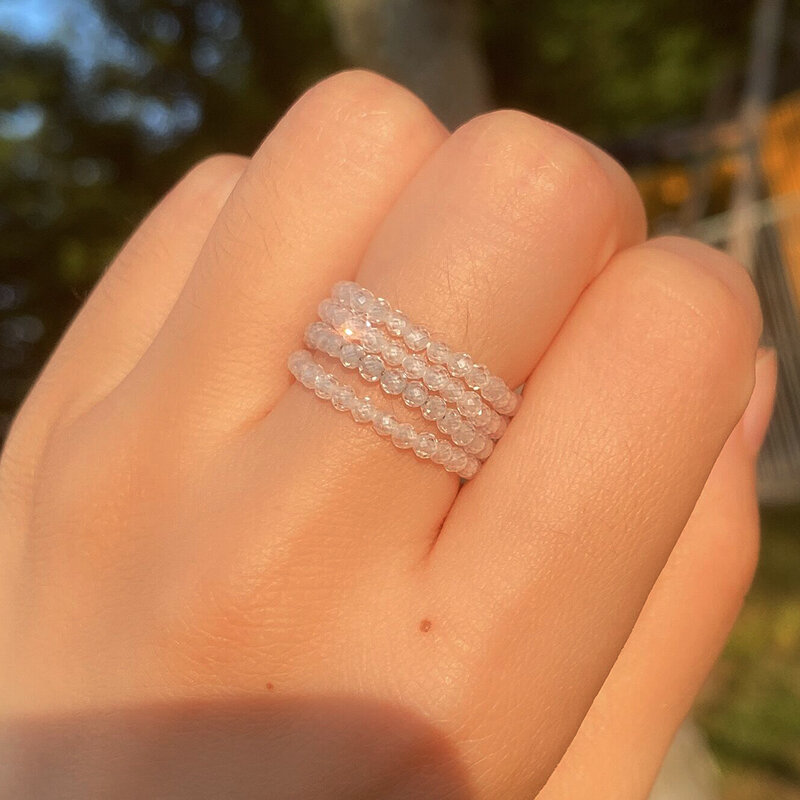 Natural Energy Stone Crystal Mini Faceted Beads Rings For Women Chakra Healing Handmade Ring Set Wedding Jewelry