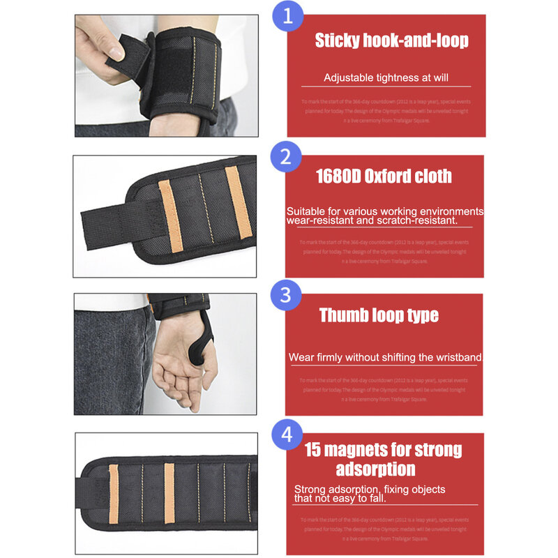 Oxford Cloth Magnetic Wristband Comfortable Breathable Wrist Strap Pocket Magnetic Picker