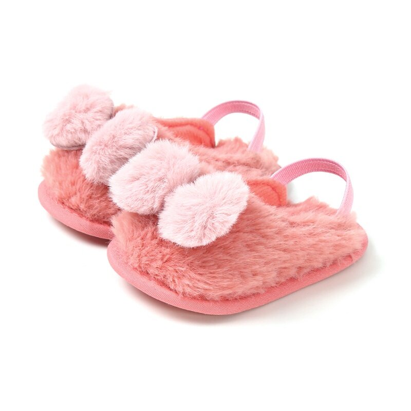 Pantoufles avec semelle pour bébé fille 0-18M | Pantoufles avec nœud pour nouveau-né bébé fille, chaussures chaudes pour enfant 0-18M