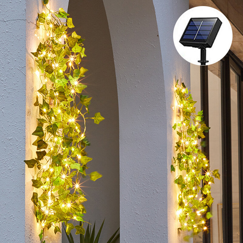 أضواء سلسلة تعمل بالطاقة الشمسية LED في الهواء الطلق حديقة عيد الميلاد الديكور مصنع مصباح جديد مابل ليف الأخضر الروطان سلسلة الروطان مصباح