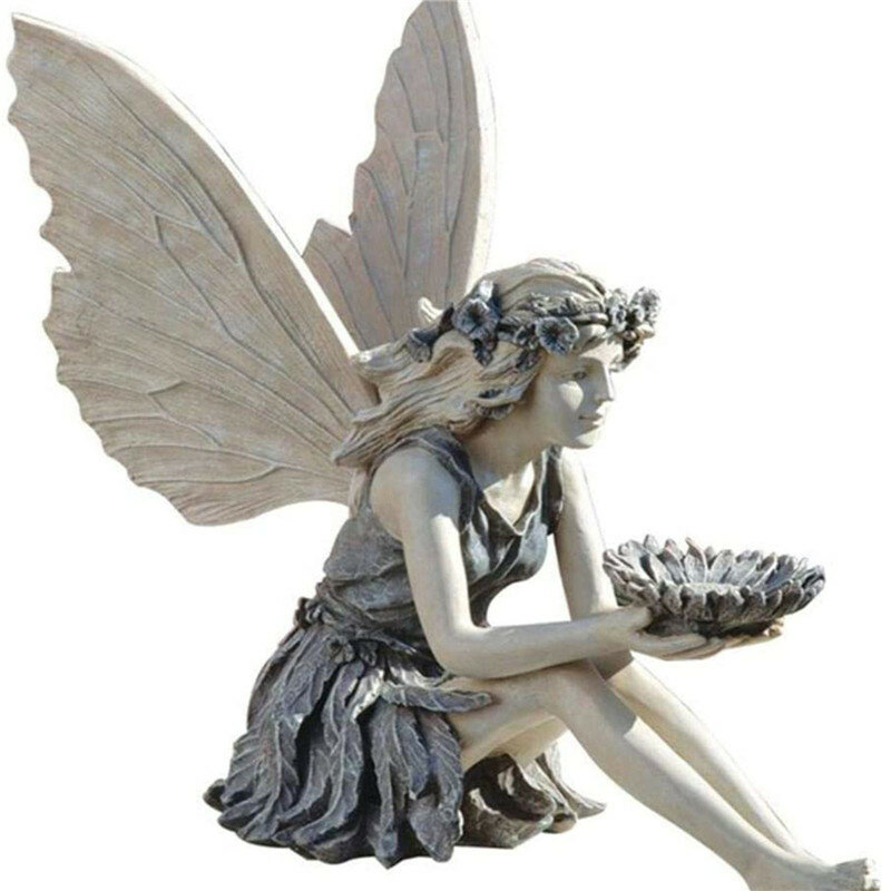Outdoor Angel Garden Figurine Sculpture Sitting Fairy Statue Antique Resin Craft Garden Lawn Yard Art Patio Home Decoration