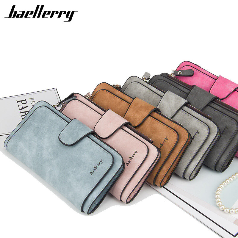 Baellerry-여성용 지갑, 가죽, 여성용 지갑, 동전 포켓 카드 홀더, 돈 가방, 캐주얼 롱 레이디 클러치 핸드폰 지갑