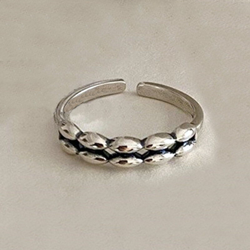 Moda simples cor de prata grânulos de grãos de arroz anéis para as mulheres aberto ajustável anel de dedo festa de casamento anel de jóias finas