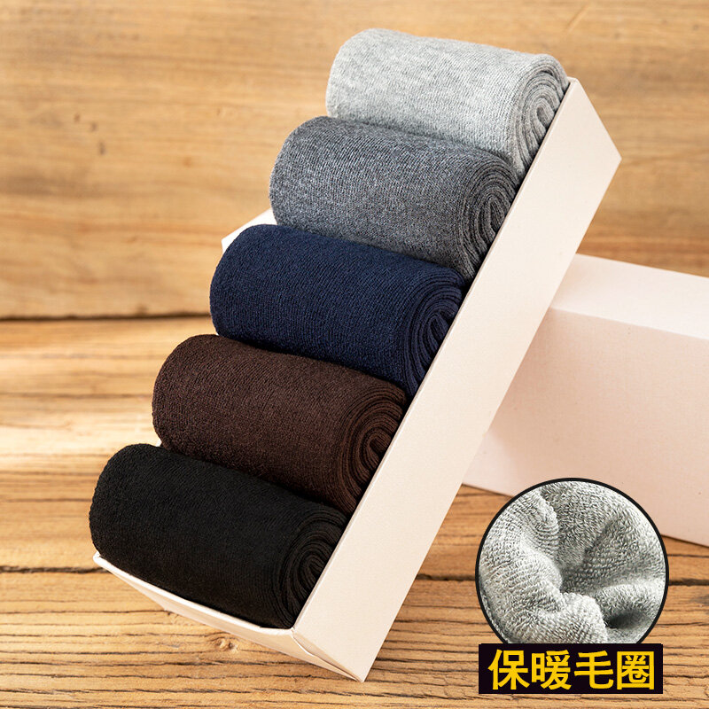 Meias masculinas de algodão, 5 pares/meias para homens meias de algodão tubo toalha meias de inverno grosso meias de neve de lã quente de alta qualidade