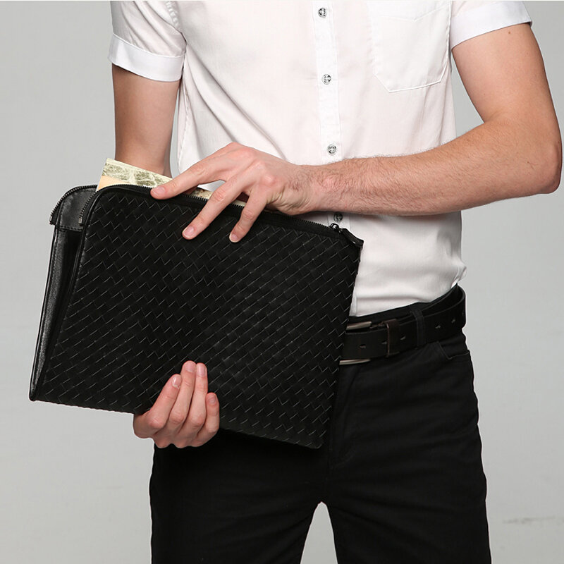 Luxury Brand Men's Clutch Minimalist Business Fashion Authentic Leather Weave Large Capacity A4 File Envelope Package 2021 Ne