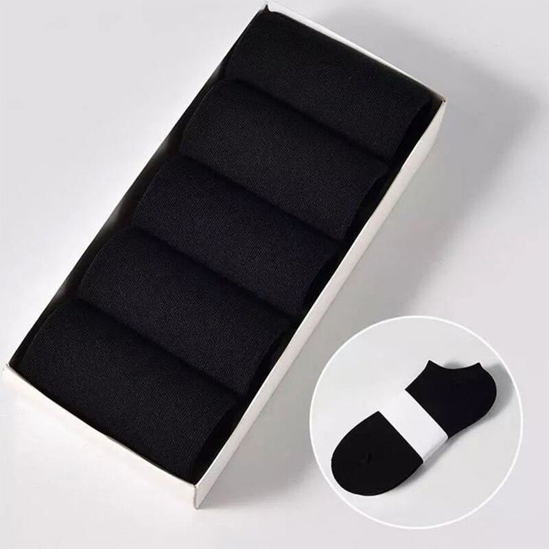 Calcetines deportivos de algodón transpirables para hombre y mujer, medias cortas de Color sólido, negro, blanco y gris, 5 par/lote