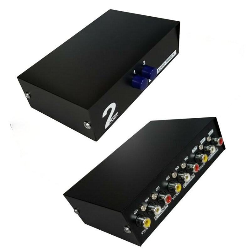 2 portas interruptor de áudio seletor switcher rca switcher vídeo composto divisor interruptor switcher caixa do seletor para acessórios do portátil