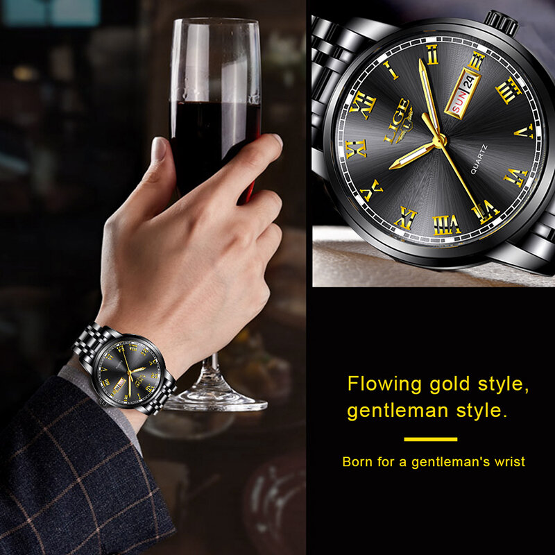 LIGE-reloj analógico con correa de acero inoxidable para hombre, accesorio de pulsera de cuarzo resistente al agua con calendario, marca de lujo deportivo de complemento masculino con diseño moderno, 2020