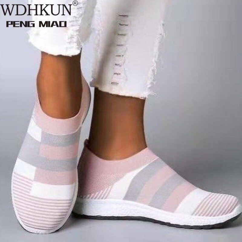 Spring Women's Mesh Sneakers Women Shoes Causal Vulcanized Woman Fashion Knitted Flat Ladies Slip On Comfort Female Plus Size