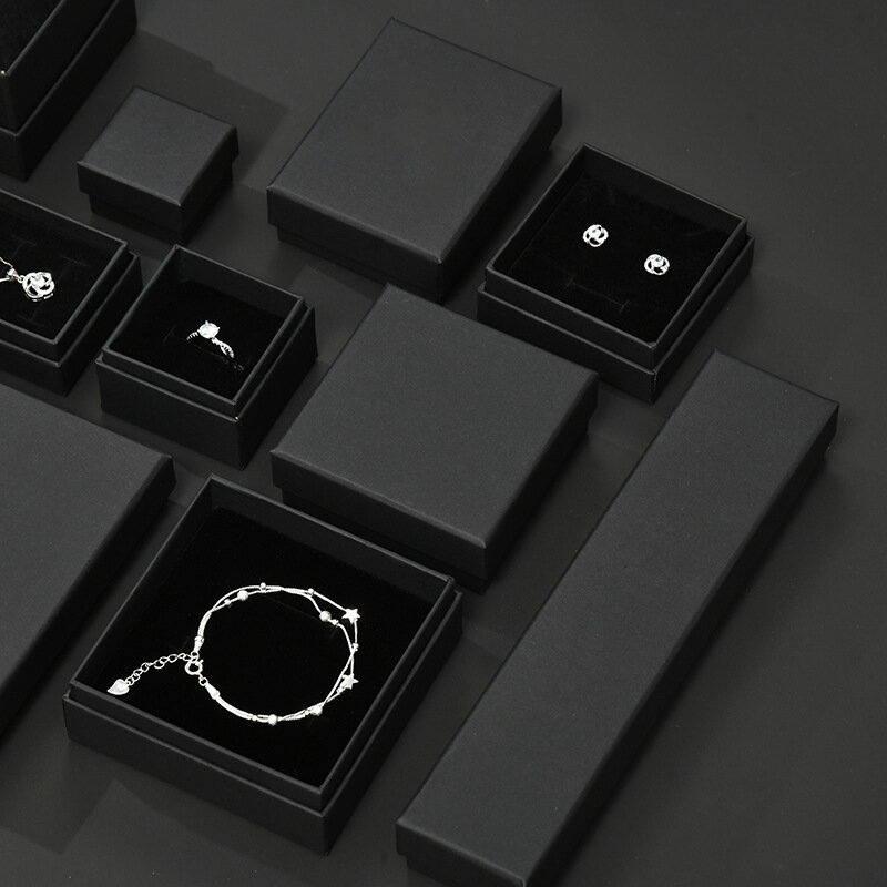 Zwart Kraft Papier Sieraden Doos Horloge Ketting Ring Sieraden Verpakking Retro Holiday Gift Box