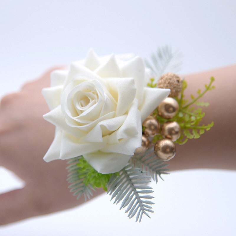 Flor de pulso corsage da dama de honra irmãs artificial mão flores pulseira para casamento dança festa decoração nupcial acessórios do baile