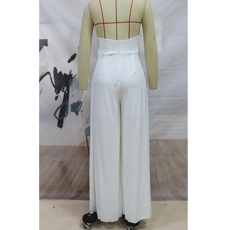 2021 pendurado outono inverno novo estilo aberto para trás cor sólida temperamento magro solto macacões casual calças retas branco bodysuit