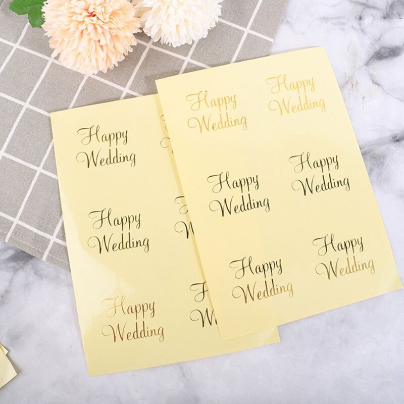 41xc 60 pçs metálico ouro feliz casamento redondo adesivos diy transparente auto-adesivo selo etiquetas de festa de noiva scrapbook decoração
