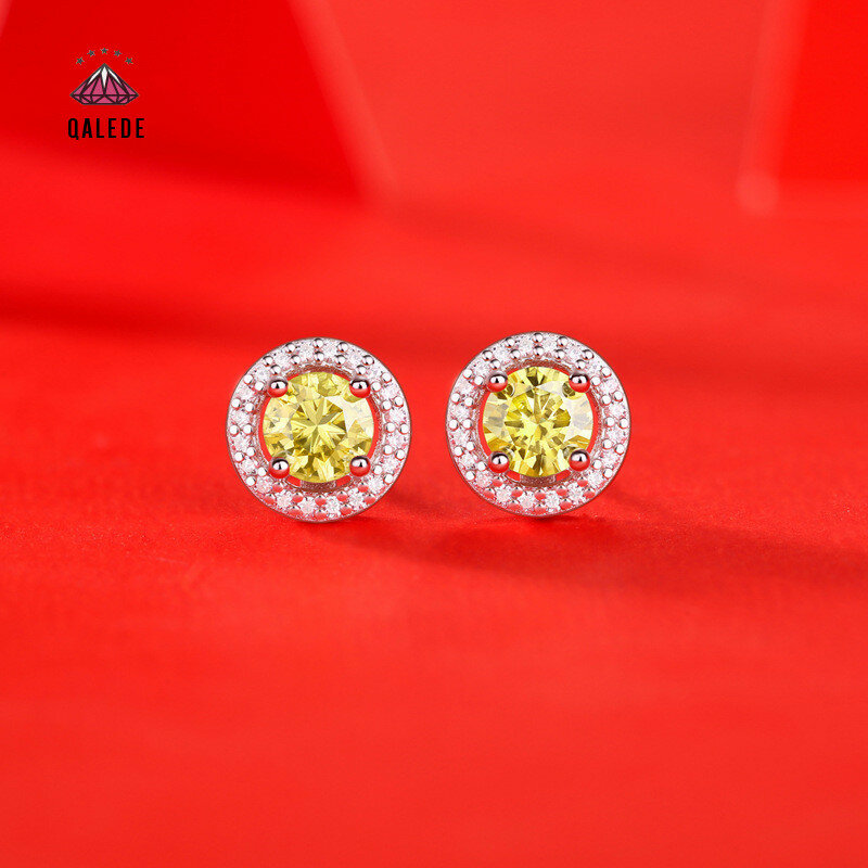 Qaleda – boucles d'oreilles en argent S925 pour femmes, bijoux à clous, Moissanite, diamant jaune, haut de gamme, cadeau de vacances