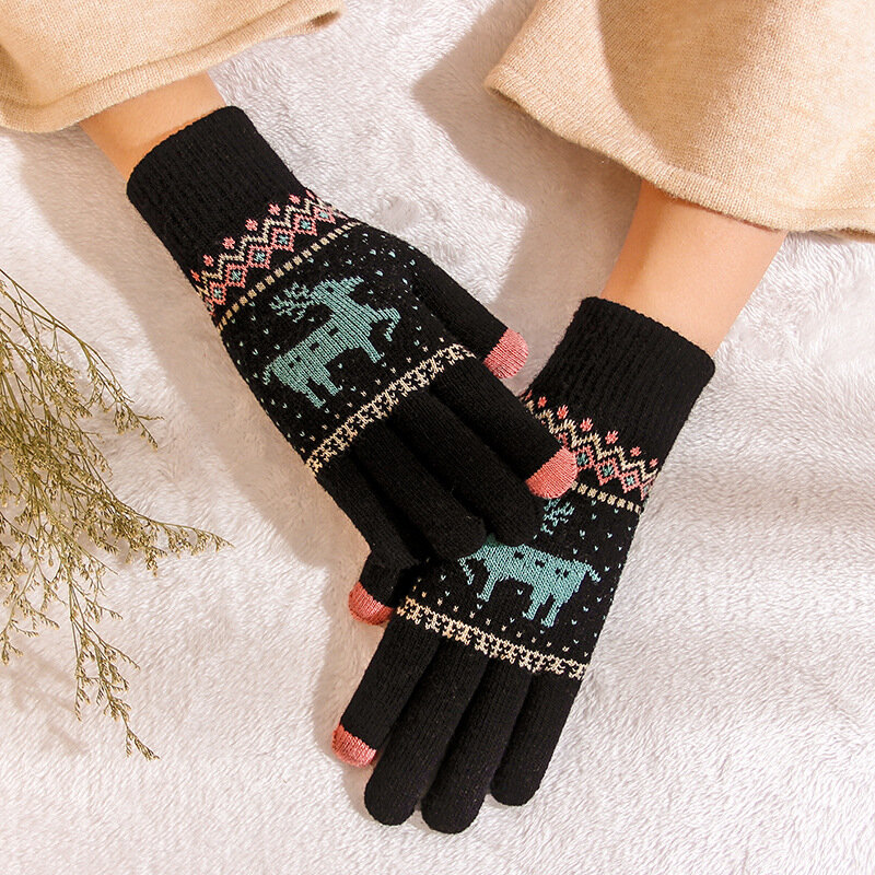 Rimiut Mode Gebreide Dikke Handschoenen Voor Mannen & Vrouwen Kerst Herten Gedrukt Warme Herfst Winter Volledige Vinger Handschoenen 2 Stijl 6 Kleur