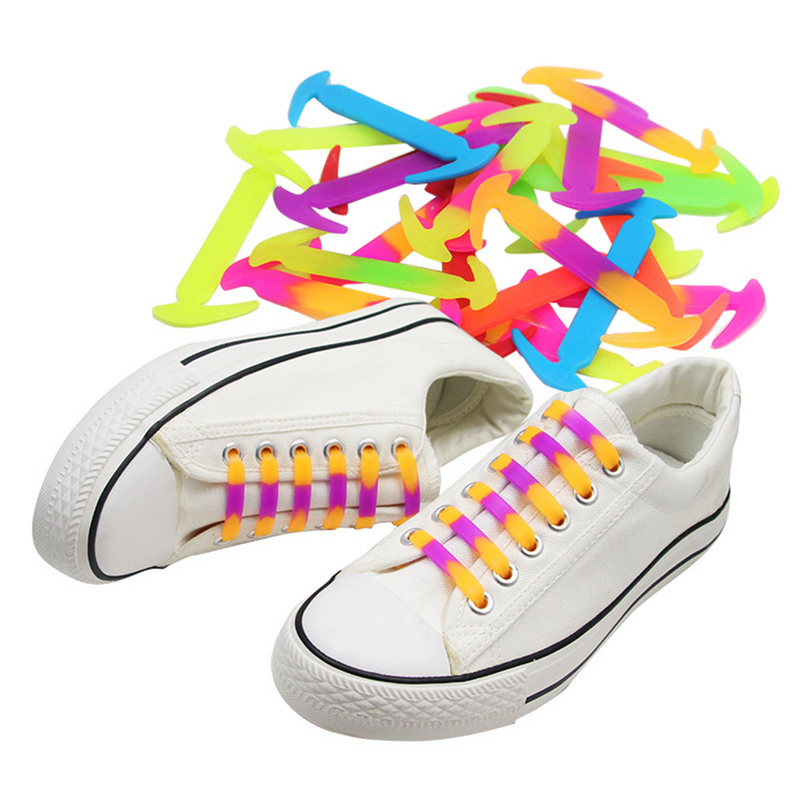 12pcs/lot Lazy Silicone Shoelaces Elastic Laces Gradual Sickle Fashion Trend Collocation For Boys And Girls