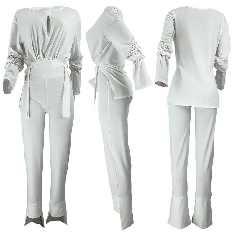 PLSW-Conjunto de dos piezas de pantalones irregulares para mujer, ropa de ocio, casa, sólido, manga larga, diseño