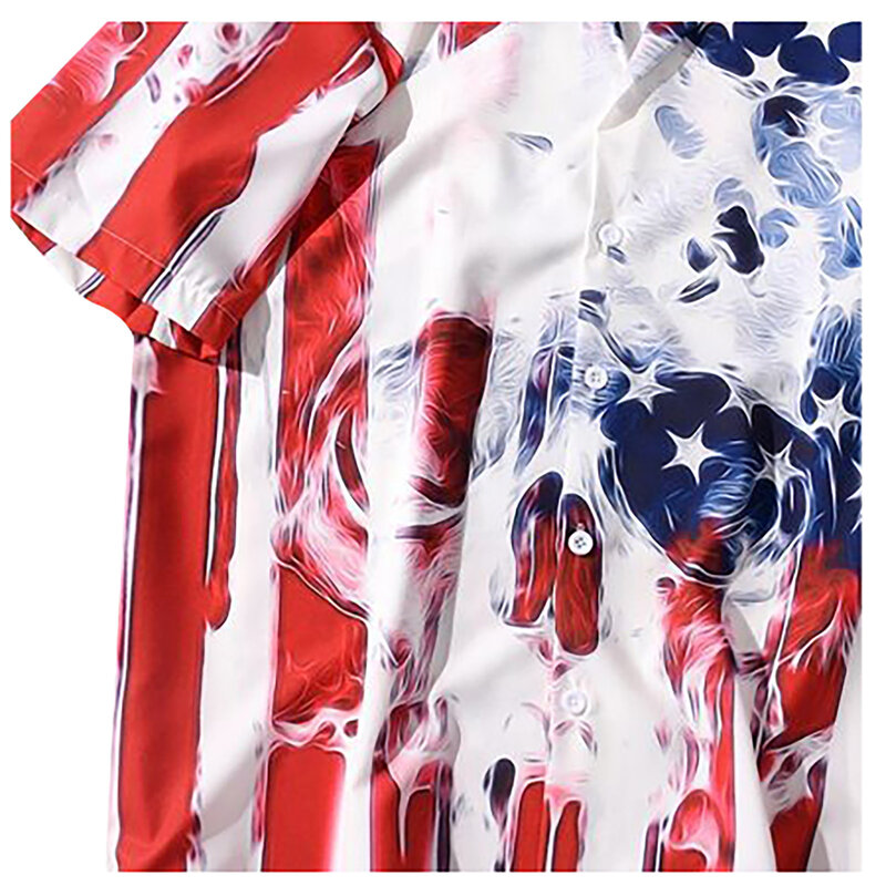 Men's Independence Day Skull Print Shirts Male Loose Short Sleeve Button Shirt 2021 New Summer Beach Streetwear Blouse Tops #4