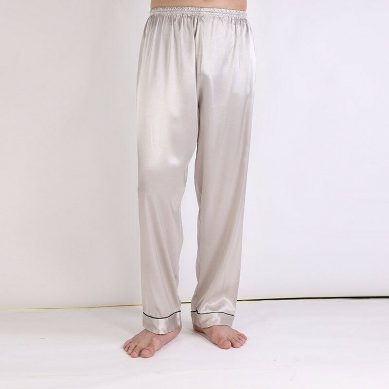 Pijamas informales de Color puro para hombre, pantalones sueltos de seda, para el hogar
