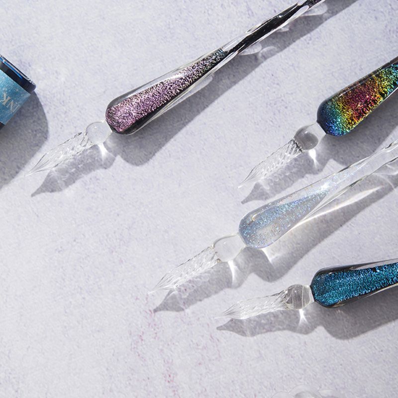 Crystal Starry Sky Glass Ink Pen Glass Dip Pen For Writing Fountain Pen Set Gift U1JA