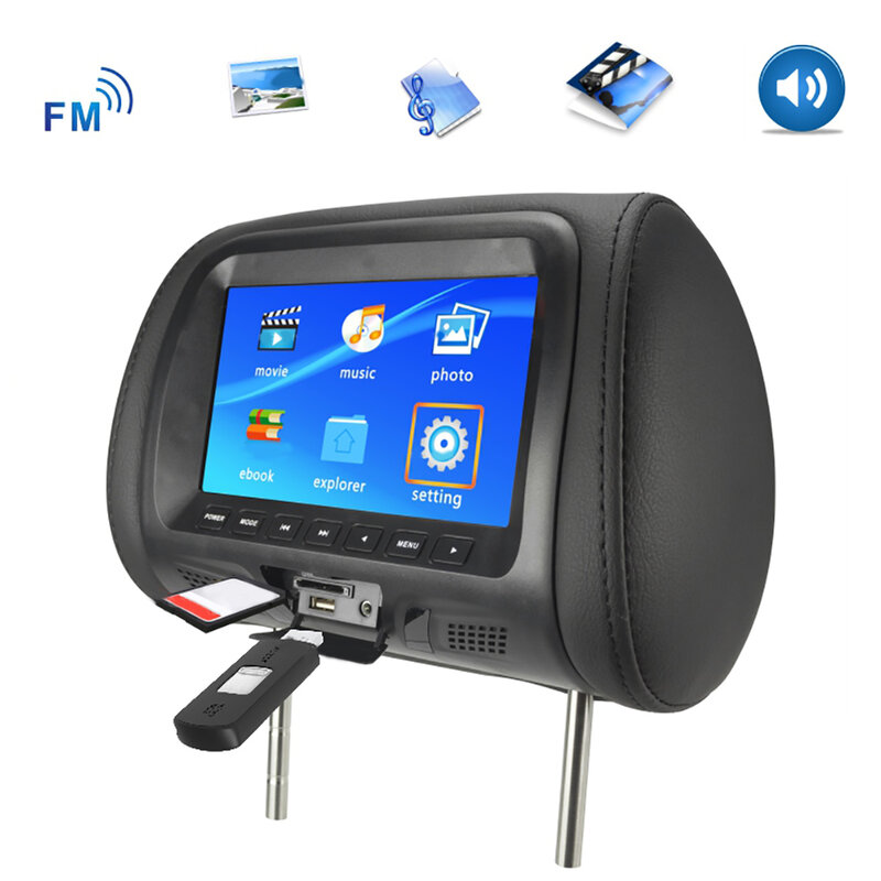 Universal 7 นิ้วCar Headrest Monitorด้านหลังความบันเทิงมัลติมีเดียMP3/MP4/FM/วิดีโอ/เพลง/TF Card Playerใหม่Hot Boutique
