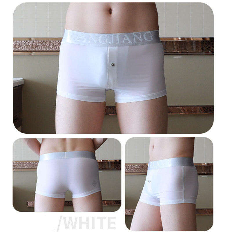 Wangjiang boxers homens marca verão calcinha de seda fina respirável sexy cueca bolsa u shorts masculinos boxershorts brancos