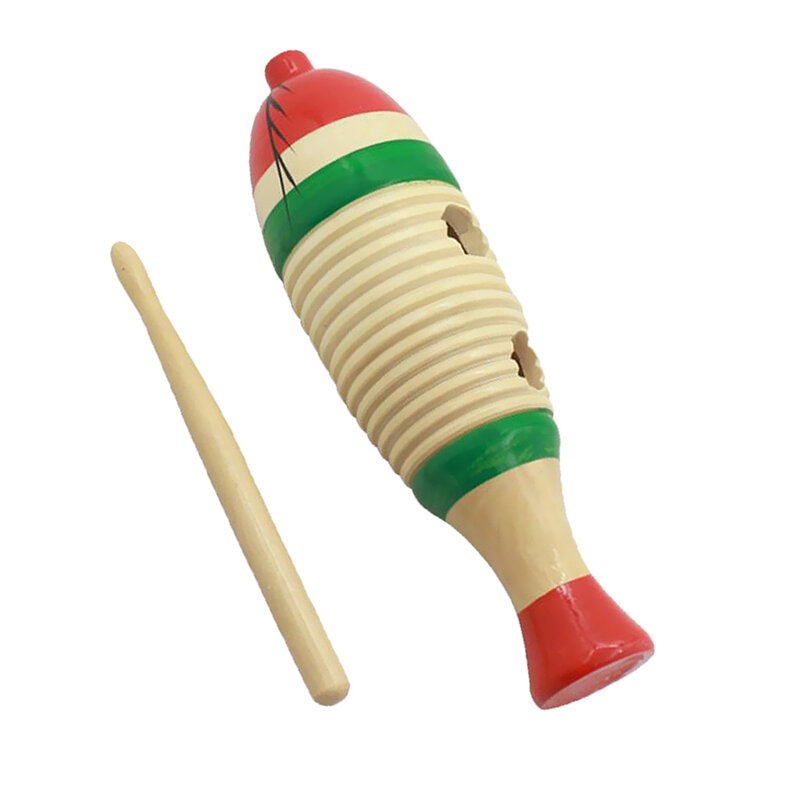 Percussão de mão em forma de peixe em madeira com vara para crianças brinquedos musicais