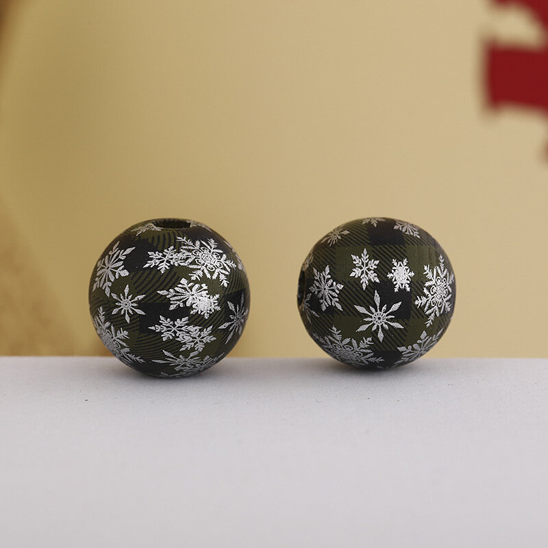 10Pcs reticolo fiocco di neve perle tonde di legno allentate gioielli per bambini che fanno braccialetto di fascino accessori fai da te decorazioni natalizie