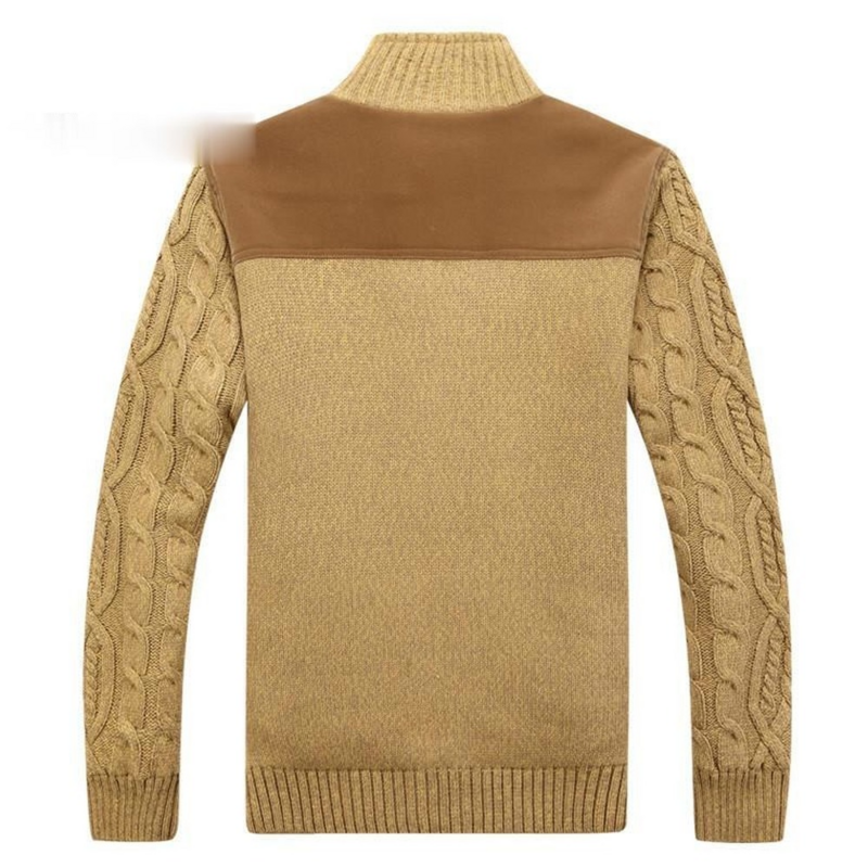 Pola Rajutan Kardigan Sweter Pria Musim Dingin Hangat Tebal Beludru Sweatercoat Single-Breasted Kasual Pria Sweater Mode Baru