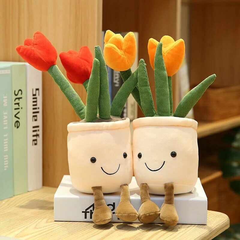 Lifelike Tulip Succulent Plants Plush Stuffed Toys Soft Bookshelf Decor Doll Creative Potted Flowers Pillow For Girls Kids Gift