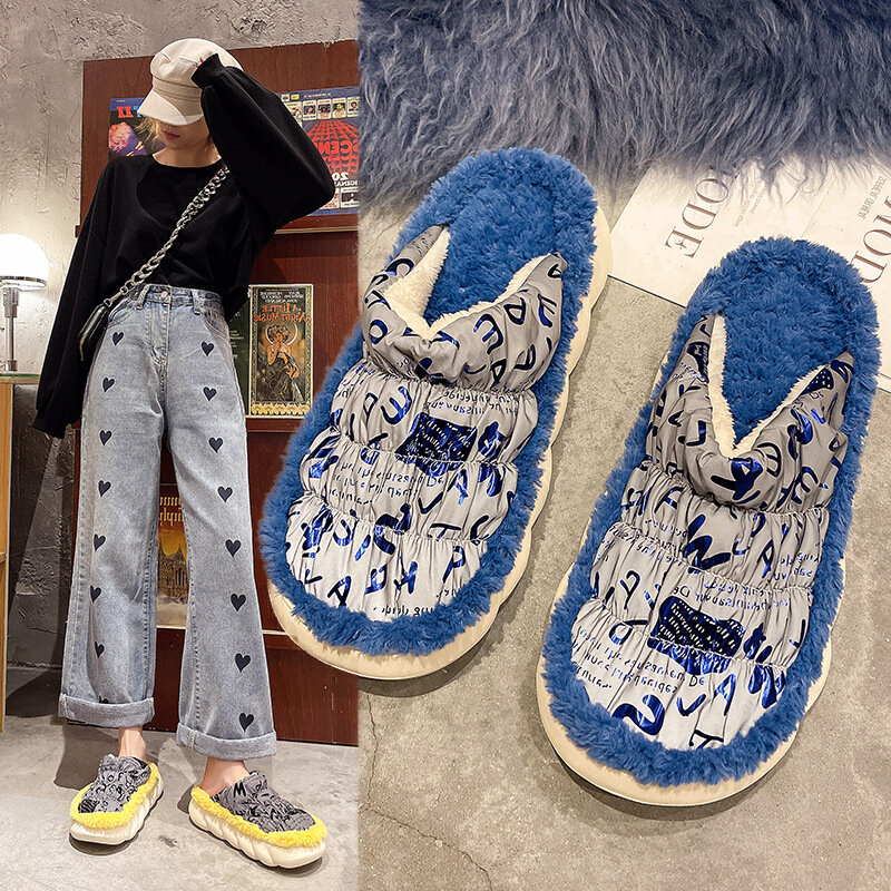 Damska jesień i zima w nowym stylu bawełna Drag Suede płaski nosek ochronny obuwie wygodne i lekkie domowe ciepłe buty 2021