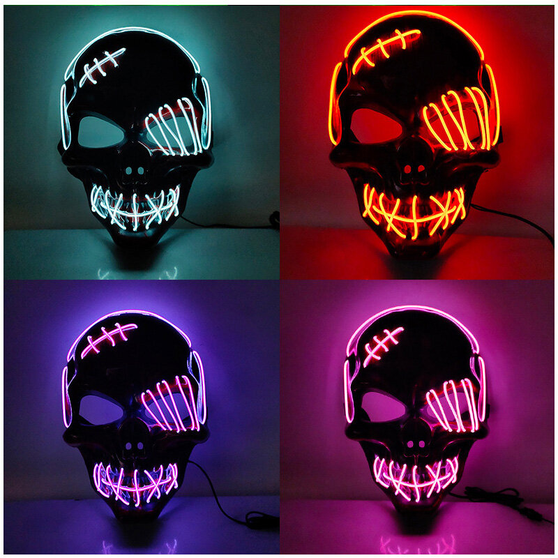 Dwukolorowa maska Led Halloween maska Led świecąca maska oczyszczająca Led Light Up Line Horror maska na festiwal przebranie na karnawał Party