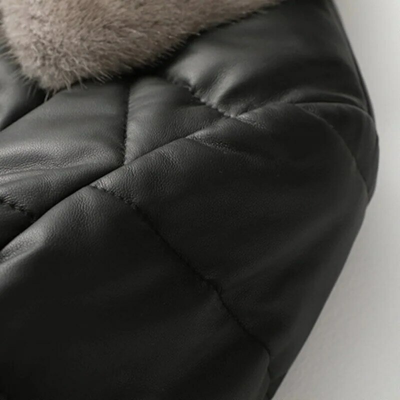 Новинка, зимнее женское пальто из Королевского меха, тонкая облегающая однобортная Толстая популярная кожаная куртка, повседневная верхня...
