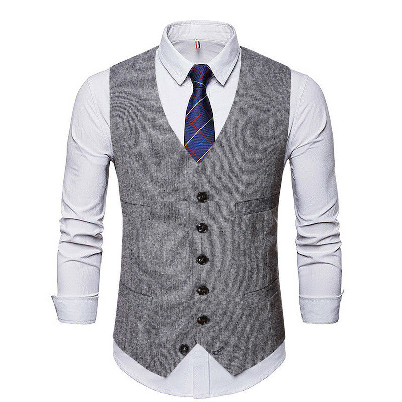 New arrival Mens Vest Waistcoat Herringbone Single-breasted Jacket J Mens Slim Fit Wool Blazer