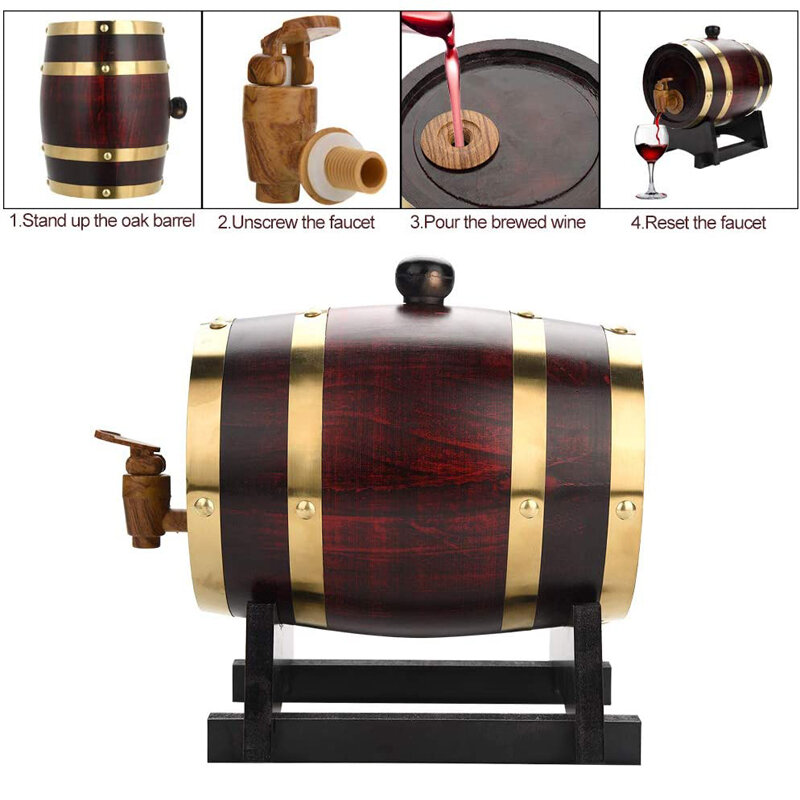 UNTIOR 1.5/3L Barel Kayu Vintage Oak Pembuatan Bir Alat Tekan Dispenser untuk Rum Pot Wiski Anggur Mini Bar alat Rumah Brew Bir Keg