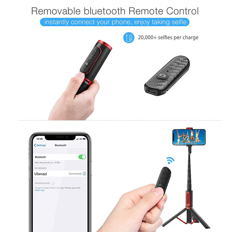 bâton de selfie Selfie Vertical sans fil de prise de vue de bâton de Selfie de Bluetooth Mini portatif 15KG de charge de jeu de Smartphone pour l'iphone IOS d'android