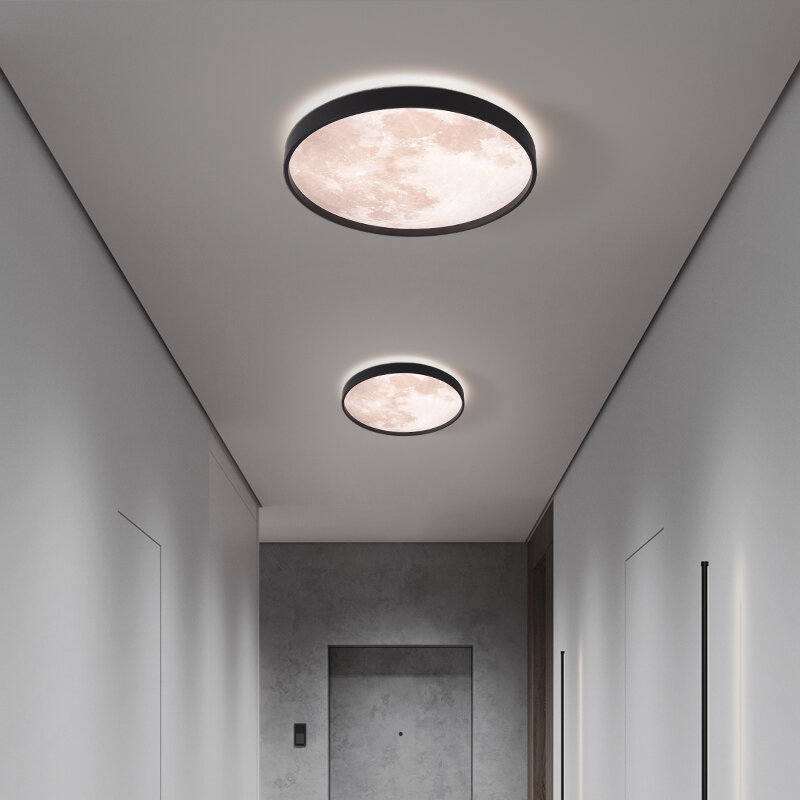Plafonnier LED en forme de lune, en acrylique, montage en surface, disponible en noir et en blanc, pour chambre à coucher, salon, bureau, couloir, escalier