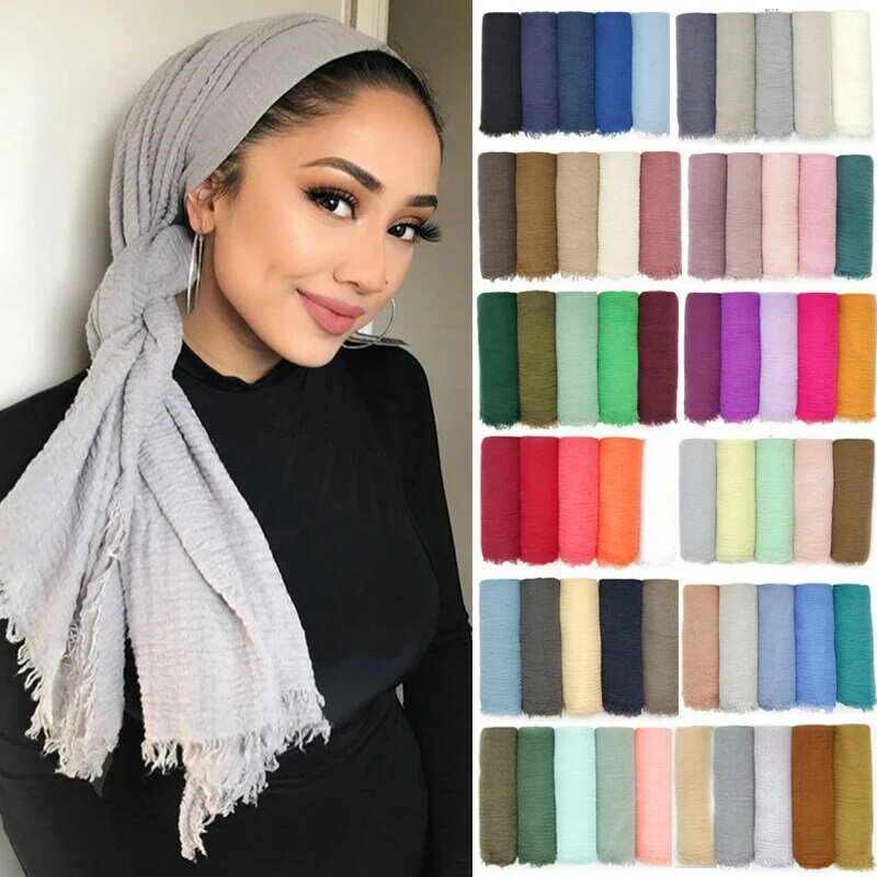 180X95CM donne Classic musulmano Crinkle Hijab sciarpa morbida testa di cotone sciarpe turbante scialli avvolge islamico fascia Femme Musulman