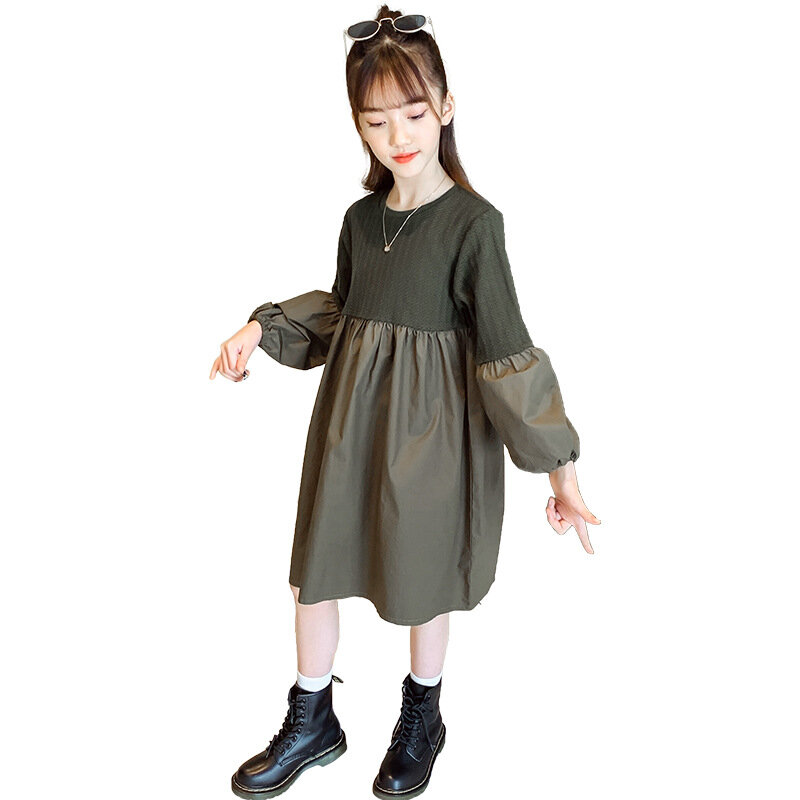 4 إلى 14 سنوات الاطفال والفتيات في سن المراهقة الرجعية المرقعة فستان 2021 الخريف جديد الأطفال ملابس عصرية طفل ثوب أنيق ، #6626
