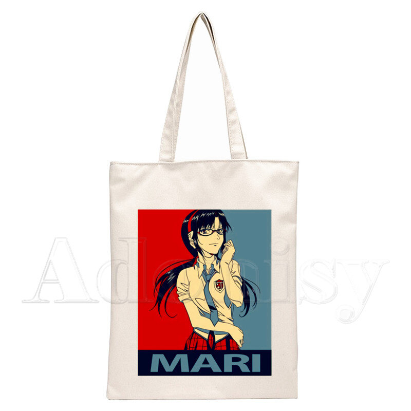 Kaworu Mari Anime Rei Ayanami Shopping Bag Bolsas De Tela drogheria Shopper Shopping borsa in juta borsa in cotone juta Sacola Reciclaje