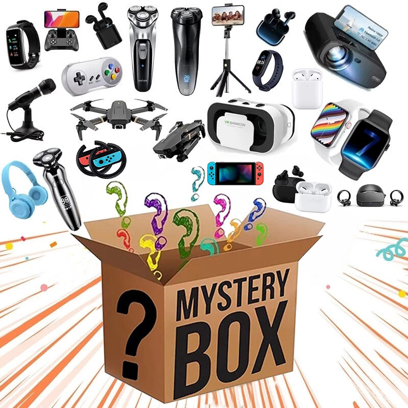 Boîte mystère porte-bonheur, boîte aveugle Surprise électronique de haute qualité, cadeau de noël, nouveauté, article aléatoire, nouveauté, nouveauté, nouveauté, 100%