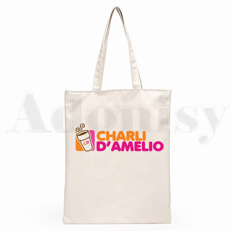 Charli DAmelio Eis Kaffee Splatter Grafik Mädchen Mode Casual Pacakge Hand Tasche Hipster Cartoon Print Einkaufstaschen